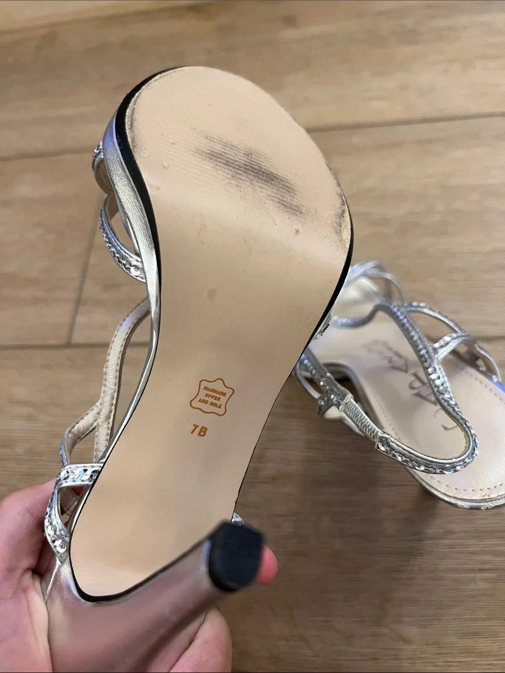 Caparros Silver Metallic Stiletto Slingback Heels Sequin Strap 7